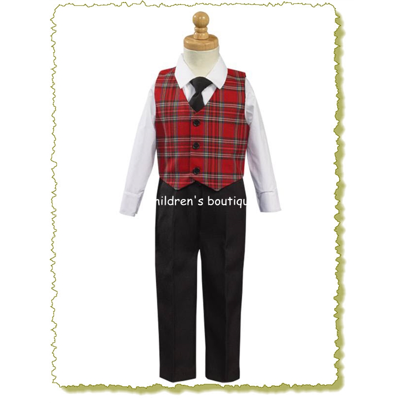 "Bobby" Red plaid vest with Black pants