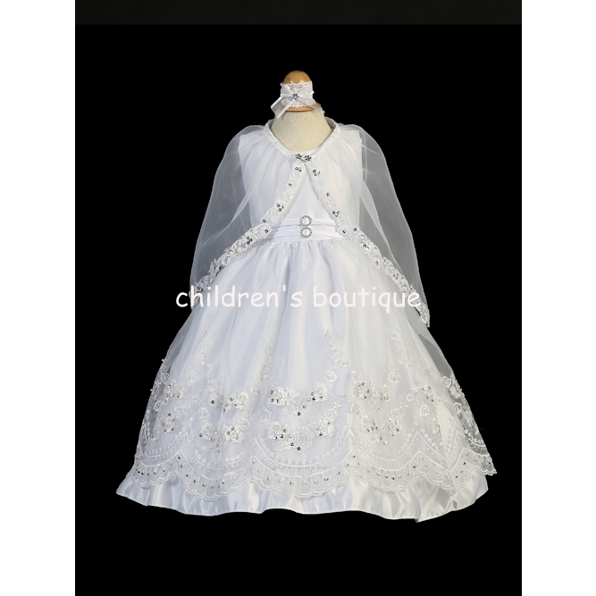 Satin Baptismal Gown with floral embroidery