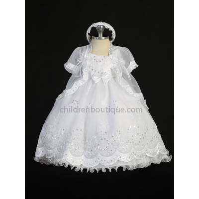 Baptism Gown with Organza Overlay