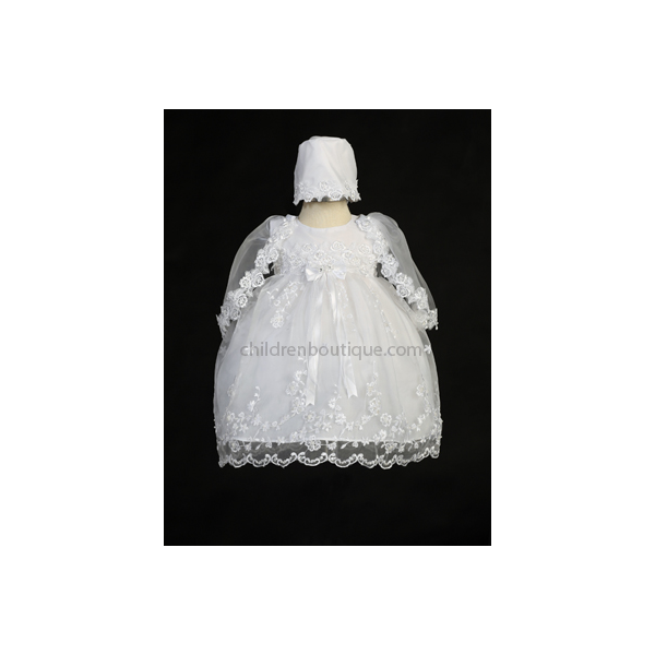 Embroidered Organza Baptism Gown