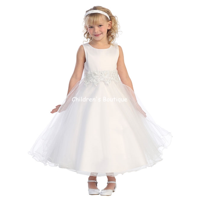 Tulle Dress w/ Flower Embellishment Cotton lined