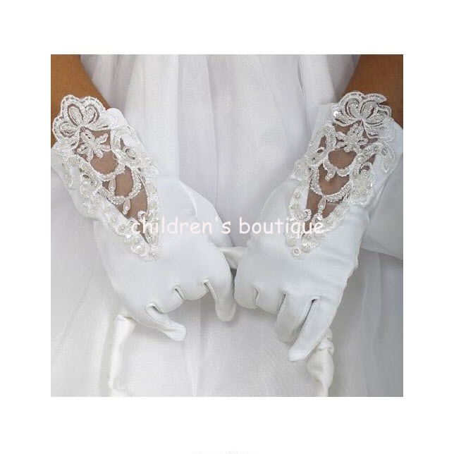 White Satin Gloves With Lace