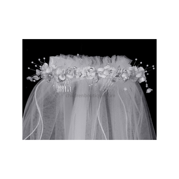 First Communion Veil With Organza Flowers